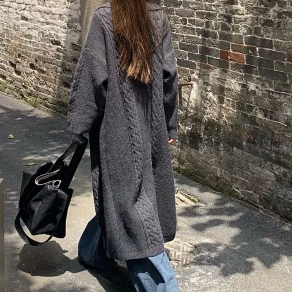 190.LAST 1!!🛑COST🛑OVERSIZED MAXI LONG Black cardigan Long Cable Duster Fuzzy - Picture 2 of 6